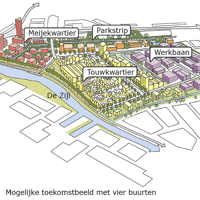 Mogelijke toekomstbeeld met vier buurten