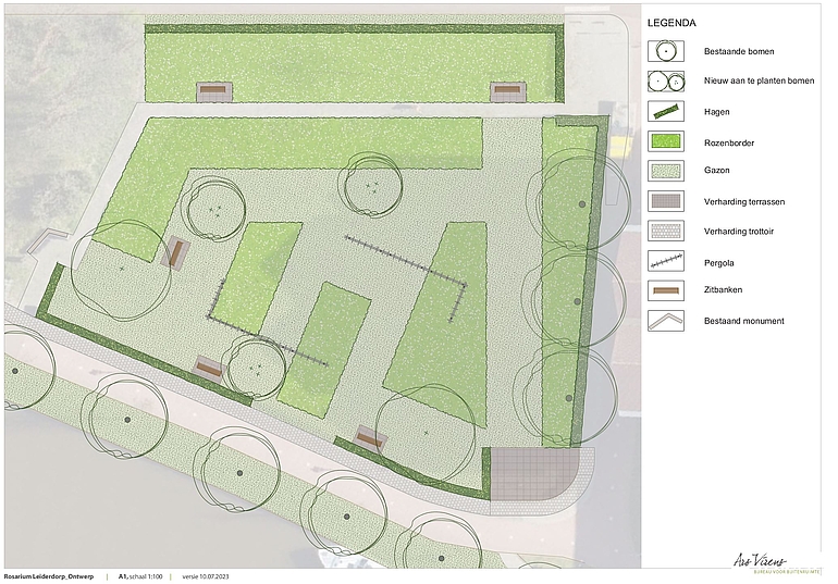 Tekening van inrichting rosarium