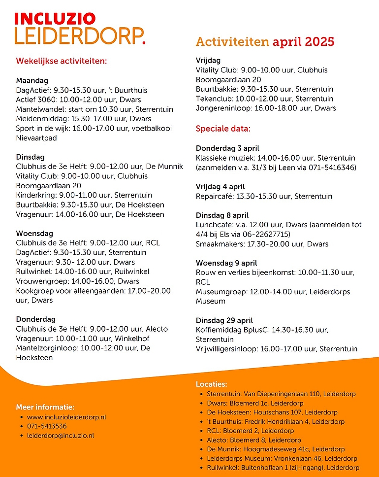 Activiteitenagenda Incluzio april