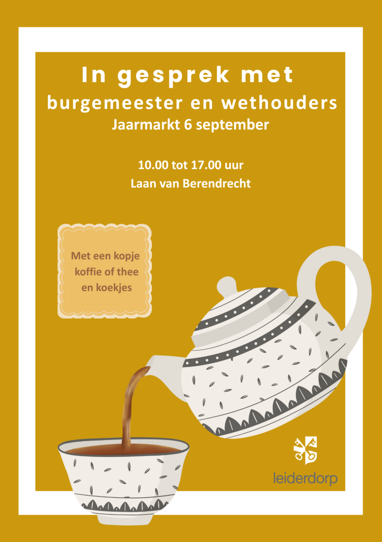 6 september kunt u in gesprek met burgemeester en wethouders op de jaarmarkt Leiderdorp