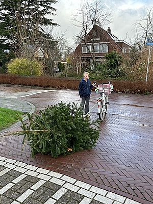 foto van meisje met kerstboom