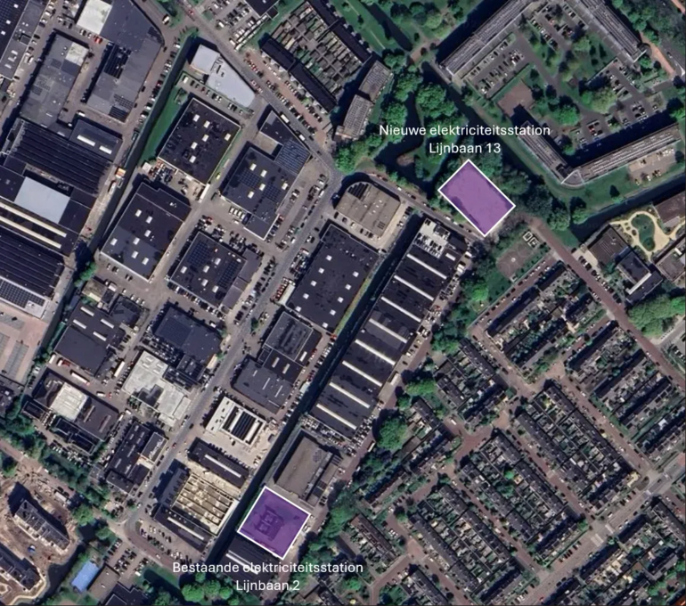 Foto waarop bestaande en nieuw elektriciteitsstation te zien zijn